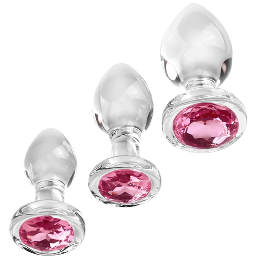 Lot de 3 plugs Bijou en verre Gem Glass Rose - Adam & Eve