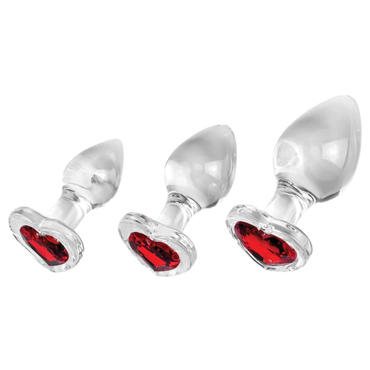 Lot de 3 Plugs Bijou en Verre Heart Gem Rouge - Adam & Eve